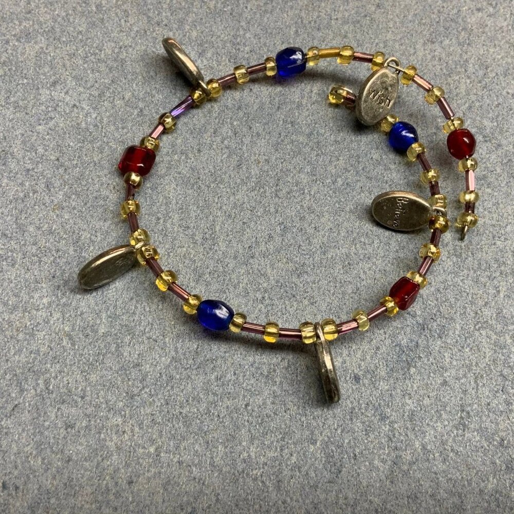 Memory Wire Bracelet 7 In Multi-Color Silver Wish Believe Laugh Trust Imagine